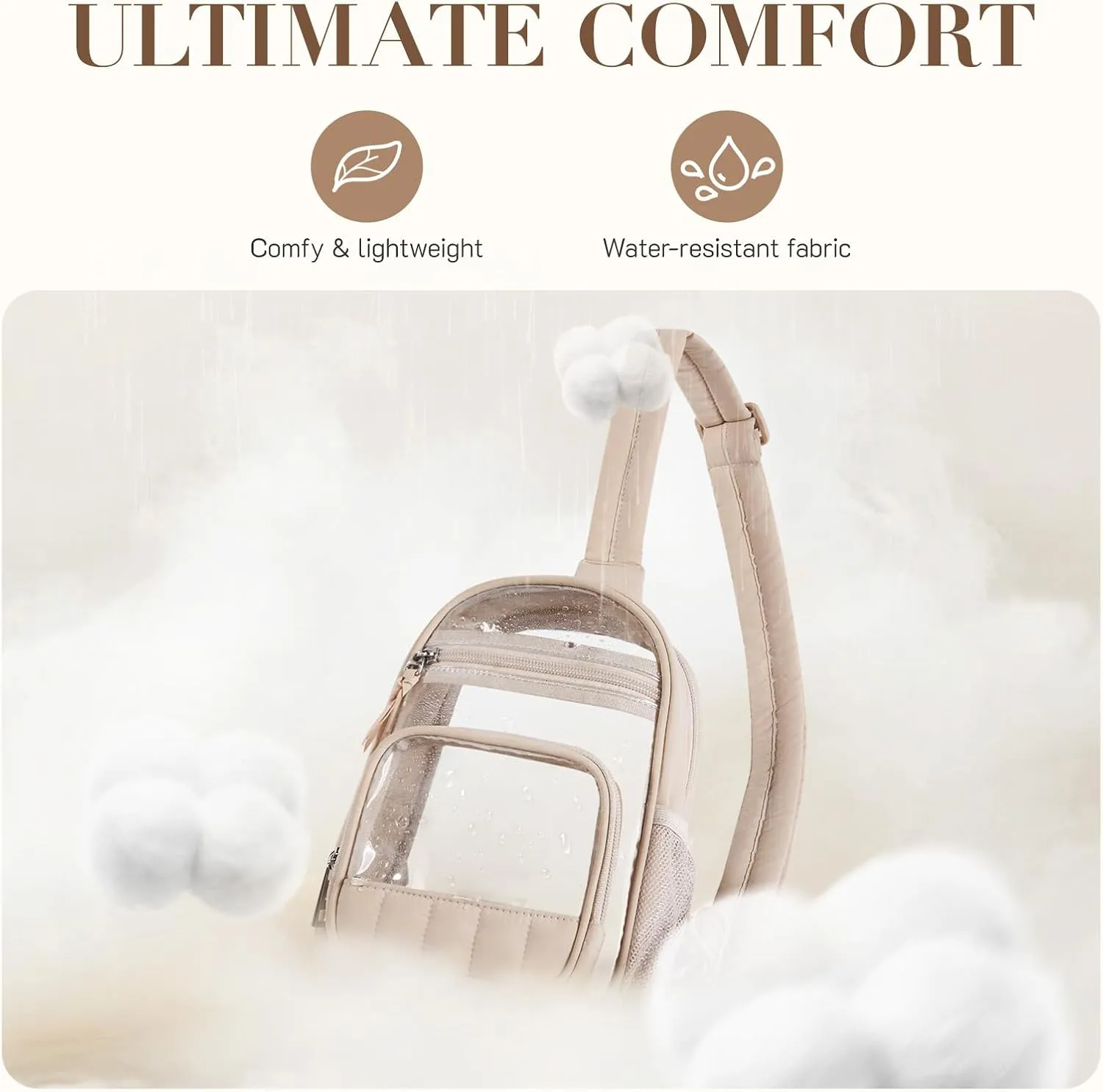 Missnine Clear Bag for Stadium Events Clear Sling Bag Fanny Pack Crossbody Purse for Sport Concert with Side Mesh Pocket