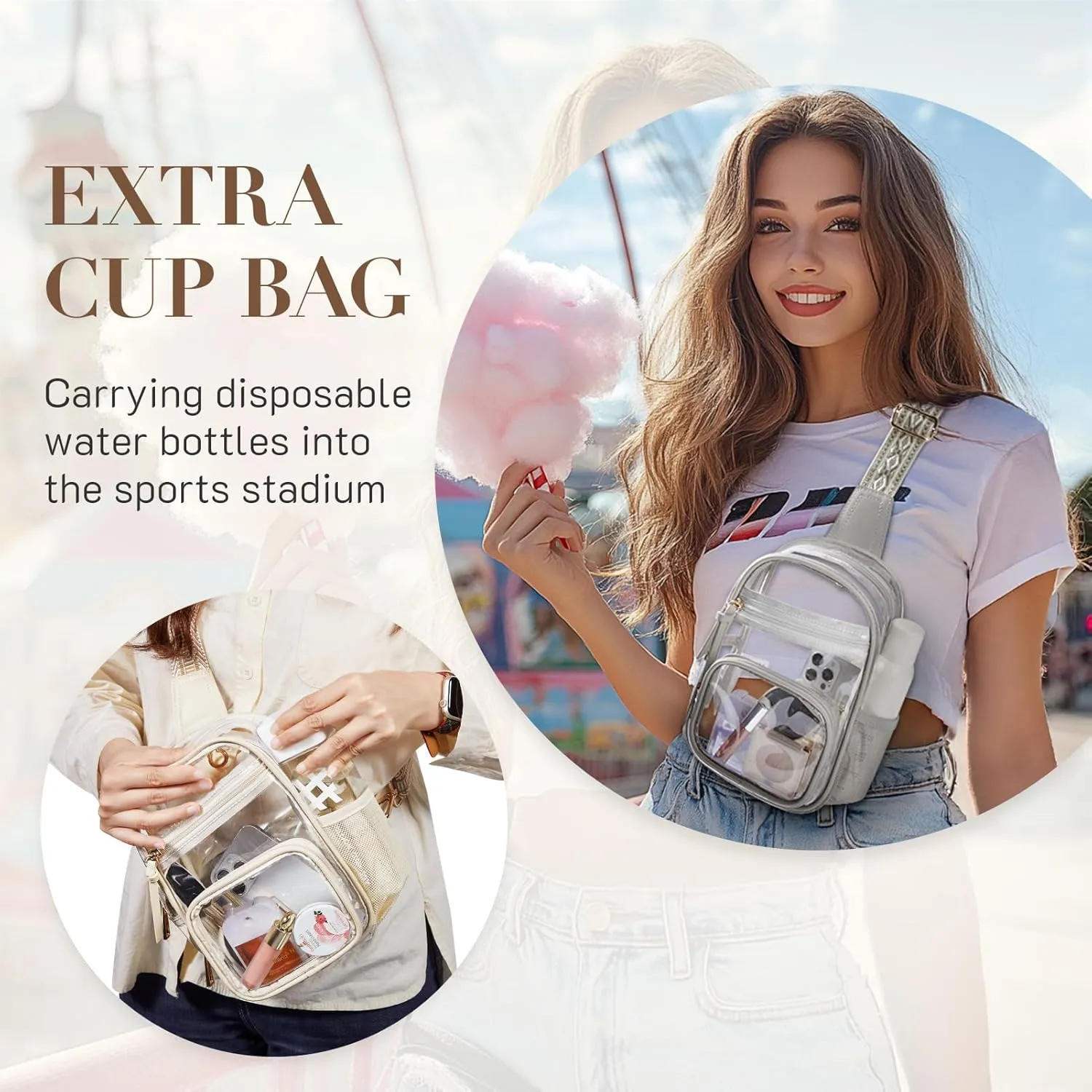 Missnine Clear Bag for Stadium Events Clear Sling Bag Fanny Pack Crossbody Purse for Sport Concert with Side Mesh Pocket