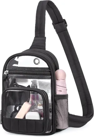 Missnine Clear Bag for Stadium Events Clear Sling Bag Fanny Pack Crossbody Purse for Sport Concert with Side Mesh Pocket