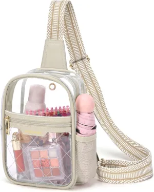 Missnine Clear Bag for Stadium Events Clear Sling Bag Fanny Pack Crossbody Purse for Sport Concert with Side Mesh Pocket