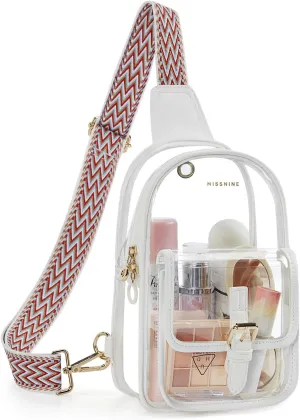 Missnine Clear Bag for Stadium Events Clear Sling Bag Fanny Pack Crossbody Purse for Sport Concert with Side Mesh Pocket
