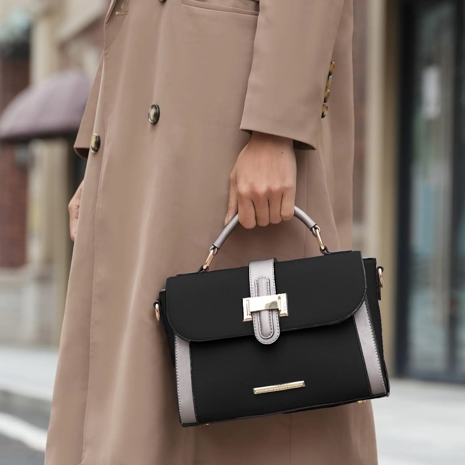 MKF Collection Satchel for Women - Vegan Leather Shoulder Bag With Top Handle, Crossbody Handbag Purse By Mia K