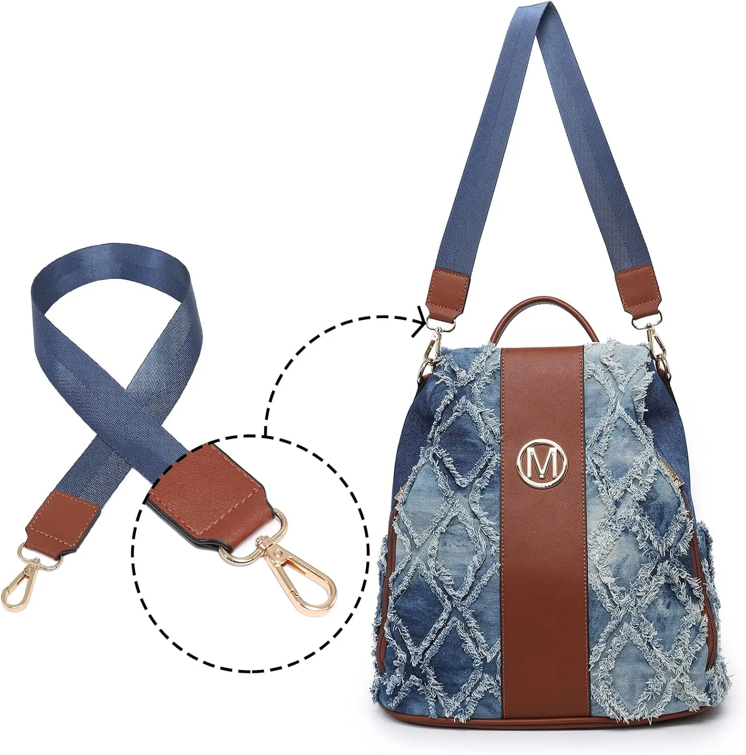 MKP Women Fashion Backpack Purse Jean Denim Handbag Anti-Theft Rucksack Travel College Shoulder Bag with Wristlet