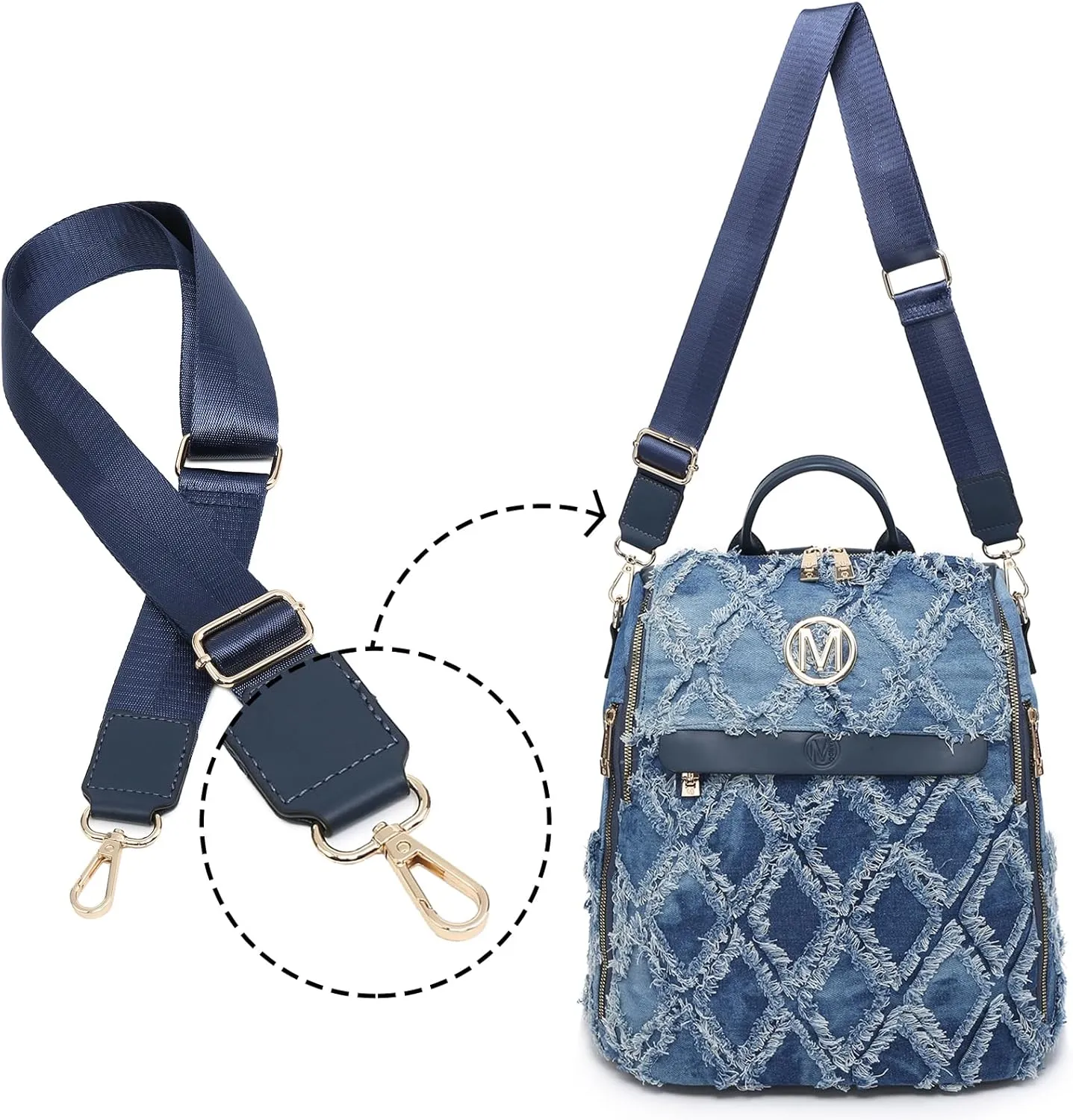 MKP Women Fashion Backpack Purse Jean Denim Handbag Anti-Theft Rucksack Travel College Shoulder Bag with Wristlet