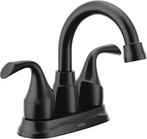 Moen Idora Matte Black Two-Handle Centerset Bathroom Sink Faucet with Drain Assembly, 84115BL