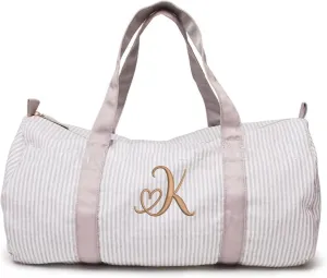 Monongrammed Personalized Seersucker Duffle Barrel Bag, Preppy Children's Travel Bag, Ballet, Sports, Sleepovers, Daycare, Weekend Overnight, Gray, Large