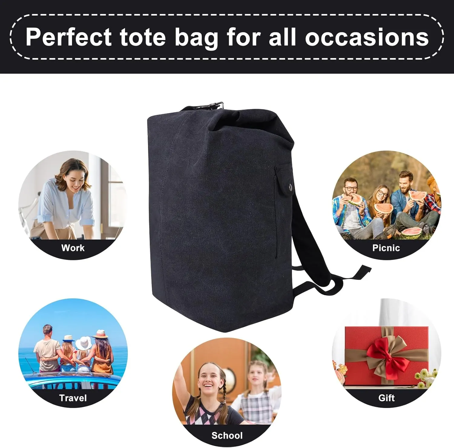 MosaiRudo Canvas Leisure Backpack Tactical Military Duffel Bags Travel Climbing Bag, Gym Bag Top Load for Outdoor Sports (Black, Upgrade S)