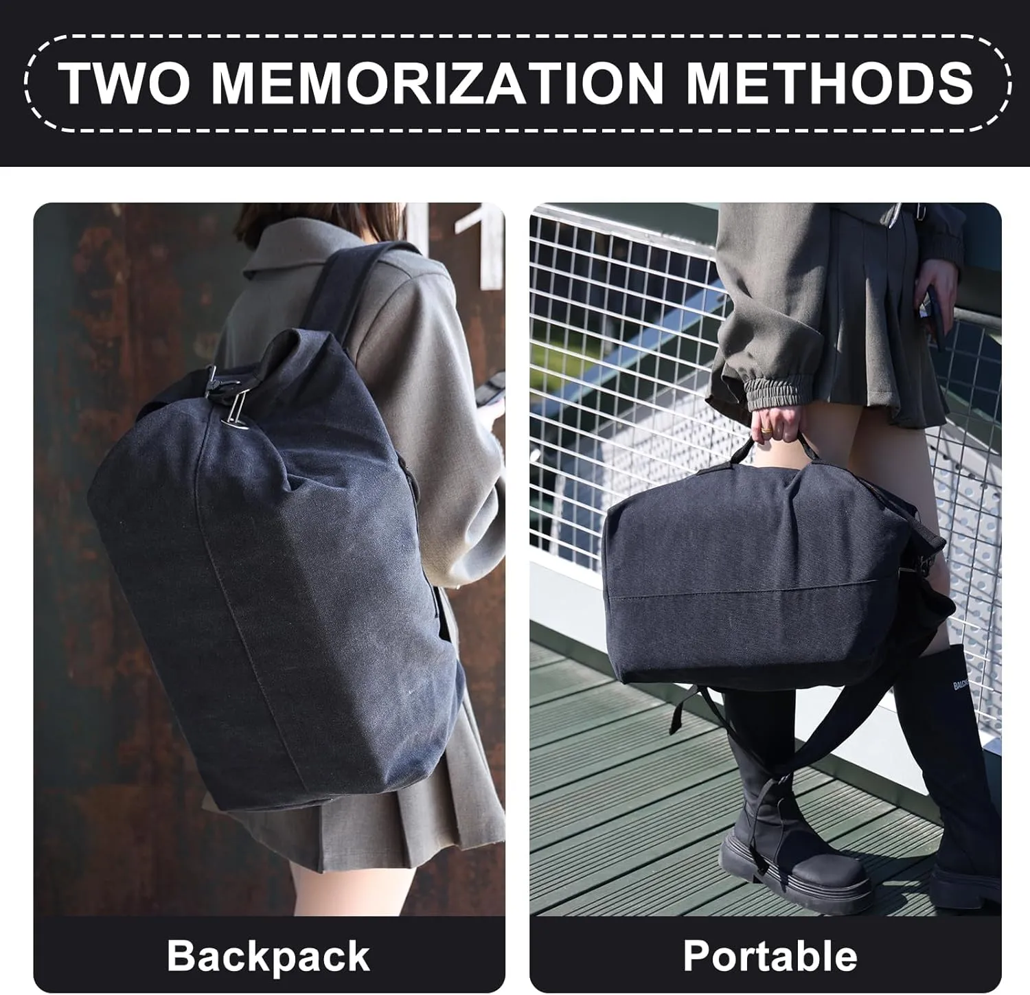 MosaiRudo Canvas Leisure Backpack Tactical Military Duffel Bags Travel Climbing Bag, Gym Bag Top Load for Outdoor Sports (Black, Upgrade S)
