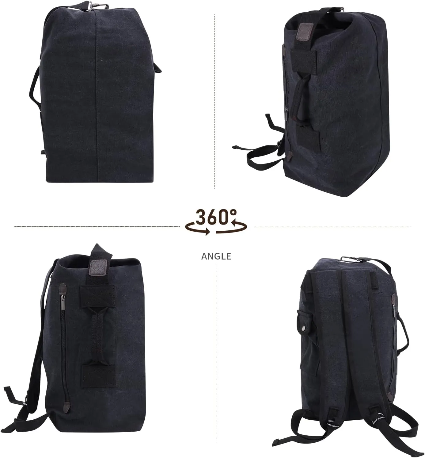 MosaiRudo Canvas Leisure Backpack Tactical Military Duffel Bags Travel Climbing Bag, Gym Bag Top Load for Outdoor Sports (Black, Upgrade S)