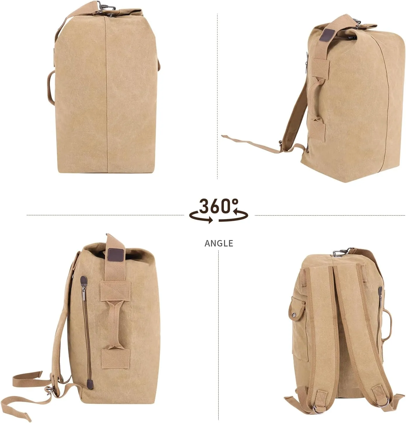 MosaiRudo Canvas Leisure Backpack Tactical Military Duffel Bags Travel Climbing Bag, Gym Bag Top Load for Outdoor Sports (Khaki, Upgrade S)