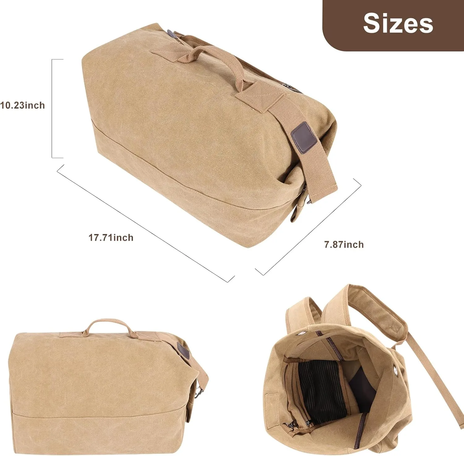 MosaiRudo Canvas Leisure Backpack Tactical Military Duffel Bags Travel Climbing Bag, Gym Bag Top Load for Outdoor Sports (Khaki, Upgrade S)