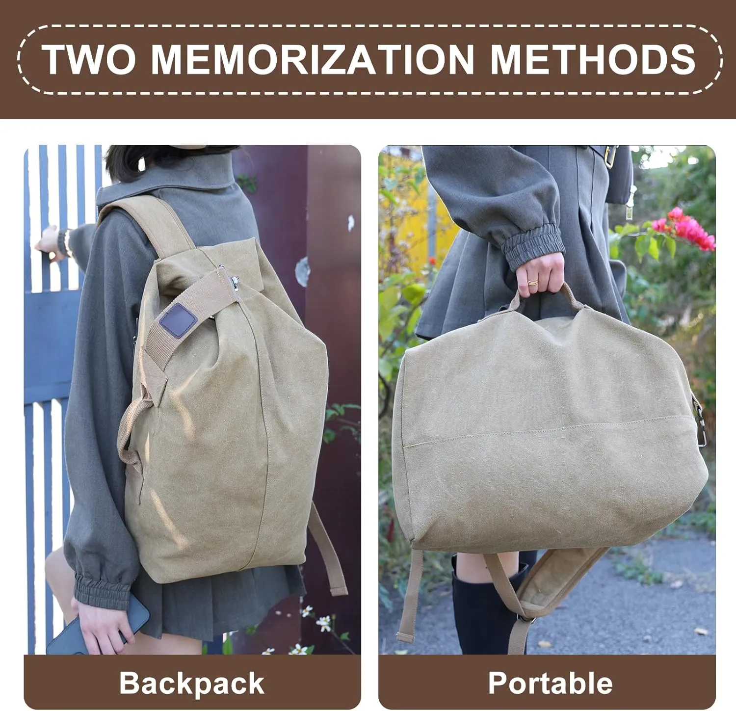 MosaiRudo Large Capacity Canvas Leisure Backpack Tactical Military Duffel Bags Travel Climbing Bag,Gym Bag Top Load for Outdoor Sports (Khaki, Upgrade L)