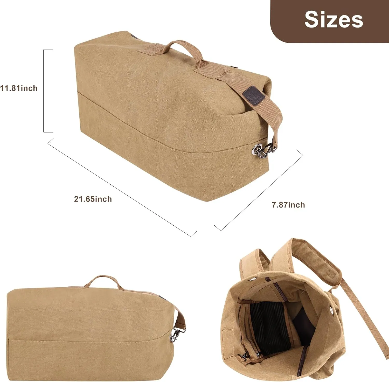 MosaiRudo Large Capacity Canvas Leisure Backpack Tactical Military Duffel Bags Travel Climbing Bag,Gym Bag Top Load for Outdoor Sports (Khaki, Upgrade L)