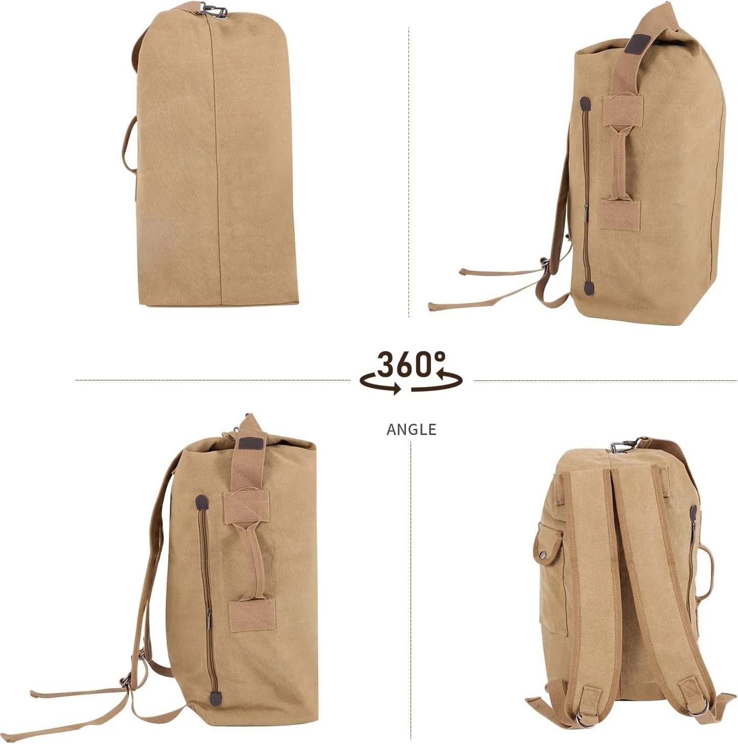 MosaiRudo Large Capacity Canvas Leisure Backpack Tactical Military Duffel Bags Travel Climbing Bag,Gym Bag Top Load for Outdoor Sports (Khaki, Upgrade L)