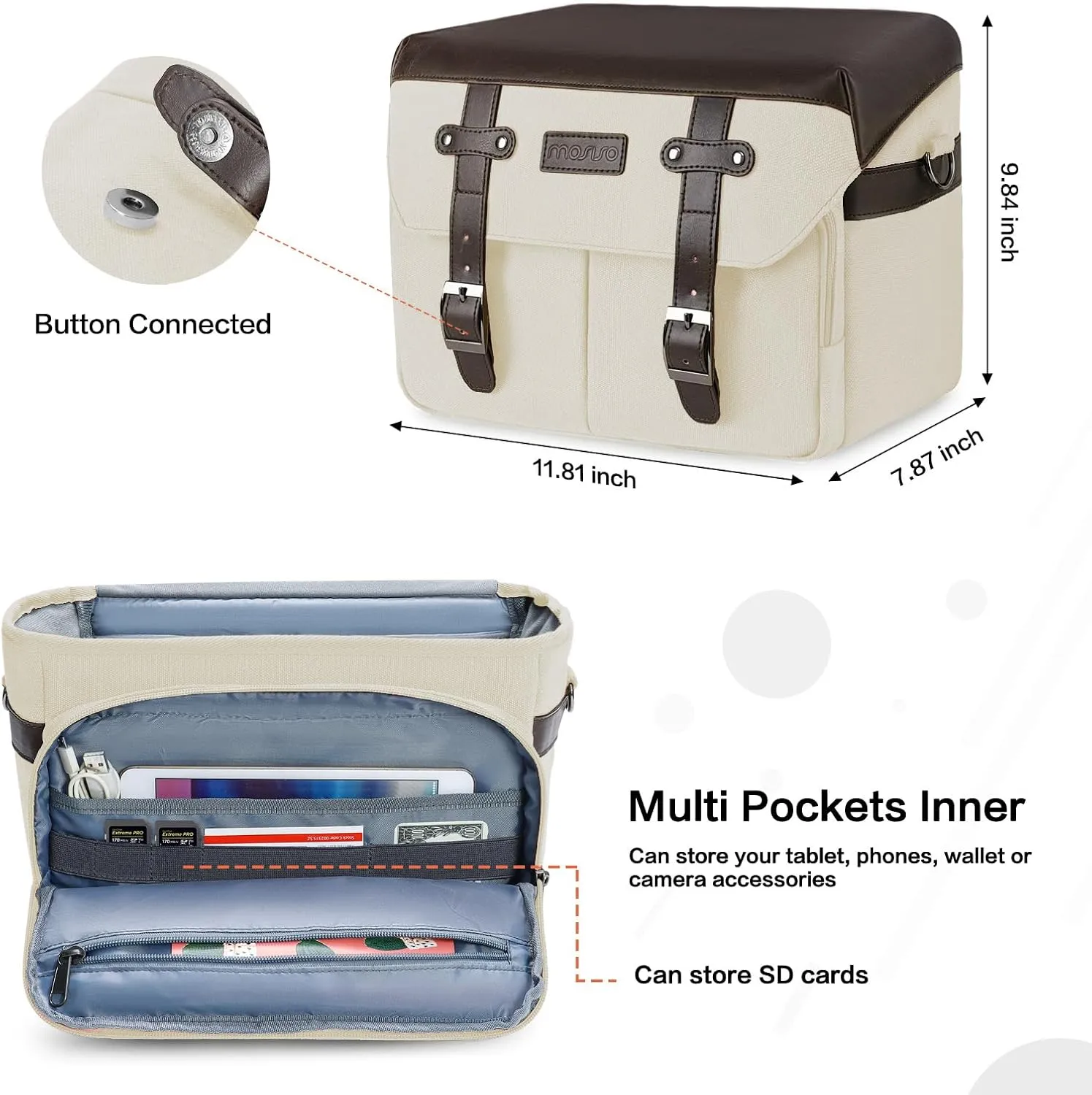 MOSISO Camera Case Crossbody Shoulder Messenger Bag, DSLR/SLR/Mirrorless Photography Vintage PU Leather Flap Gadget Bag with Rain Cover Compatible with Canon/Nikon/Sony Camera and Lens, Beige