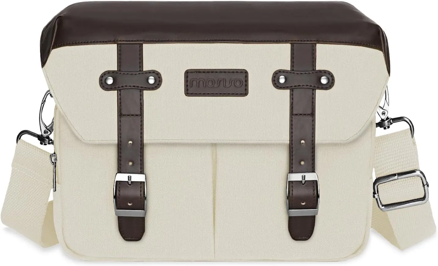 MOSISO Camera Case Crossbody Shoulder Messenger Bag, DSLR/SLR/Mirrorless Photography Vintage PU Leather Flap Gadget Bag with Rain Cover Compatible with Canon/Nikon/Sony Camera and Lens, Beige