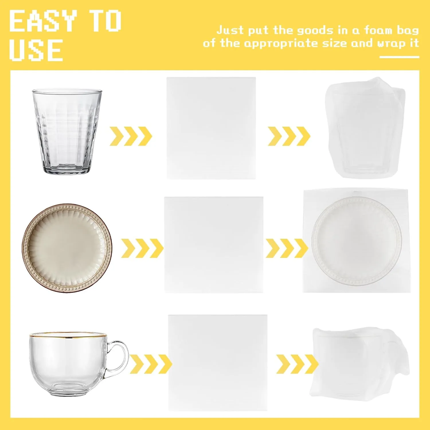 Moving Supplies, 60 Pack 6" x 8" Cushion Foam Pouches for Dishes, China, Mugs, Glasses and Fragile Items - Bubble Bags Wrap Pouches for Moving and Storage, Incidental Fragile Stickers