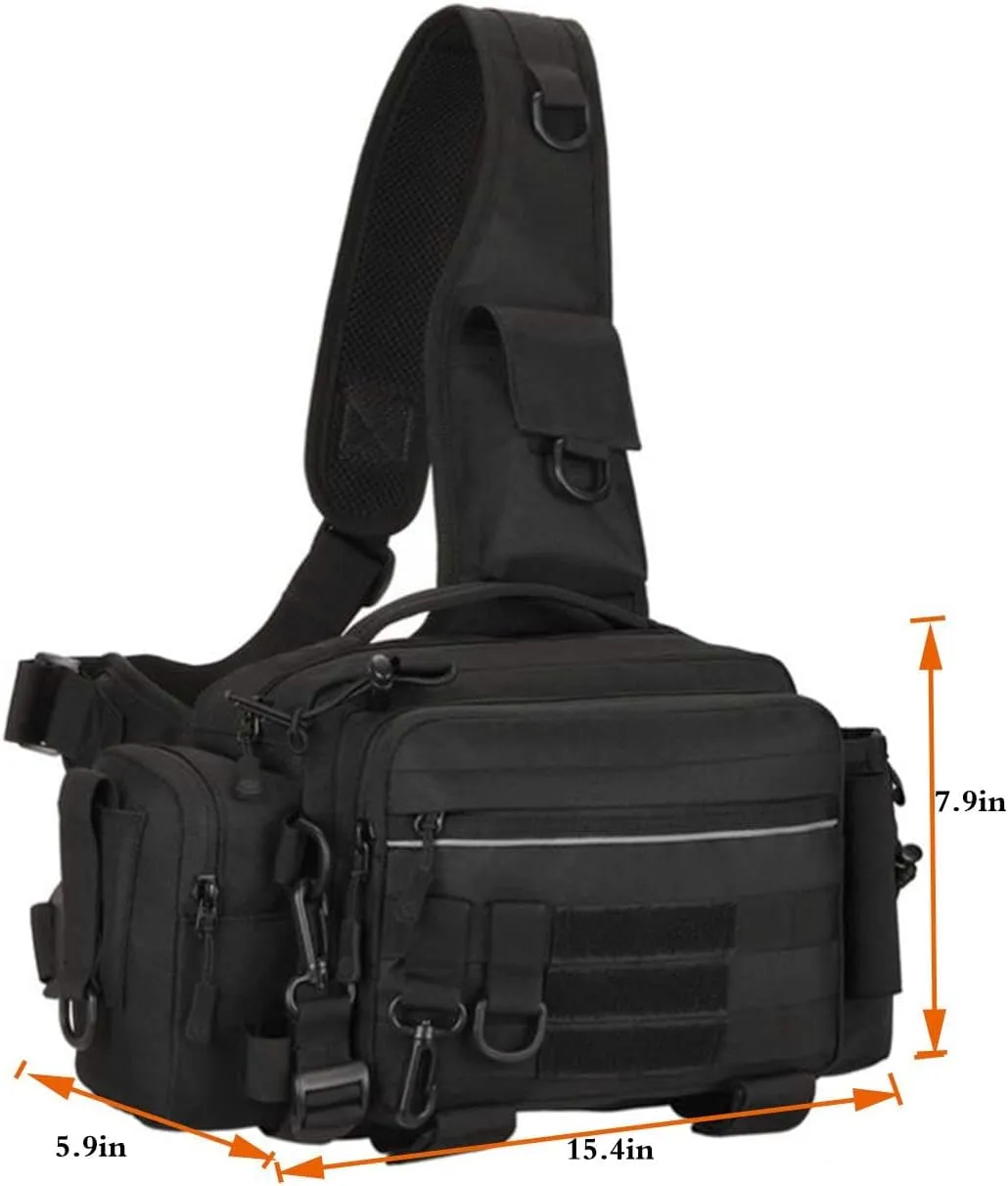 Multipurpose Sling Fishing Tackle Bag Waist Pack Tactical Chest Bag Admin Pouch Fishing Fanny Pack and Tackle Storage Hip Bag Cross Body Sling Pack （Black）