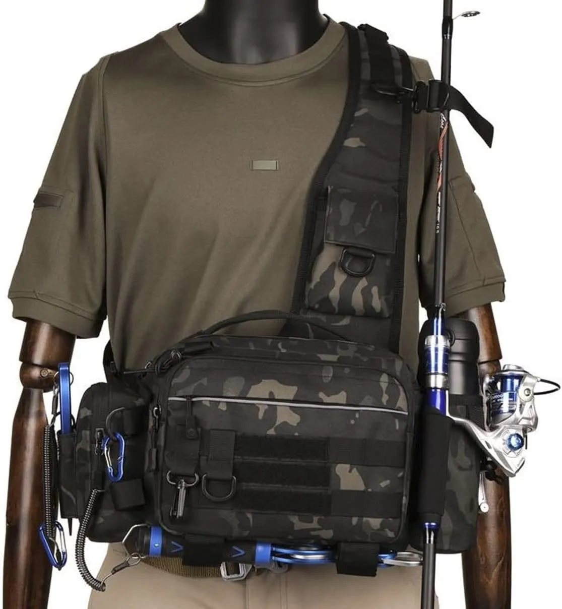 Multipurpose Sling Fishing Tackle Bag Waist Pack Tactical Chest Bag Admin Pouch Fishing Fanny Pack and Tackle Storage Hip Bag Cross Body Sling Pack （Black）