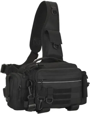 Multipurpose Sling Fishing Tackle Bag Waist Pack Tactical Chest Bag Admin Pouch Fishing Fanny Pack and Tackle Storage Hip Bag Cross Body Sling Pack （Black）