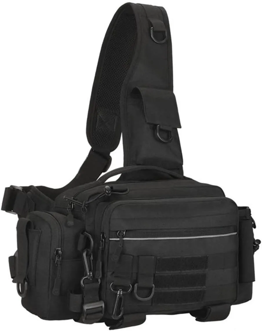 Multipurpose Sling Fishing Tackle Bag Waist Pack Tactical Chest Bag Admin Pouch Fishing Fanny Pack and Tackle Storage Hip Bag Cross Body Sling Pack （Black）