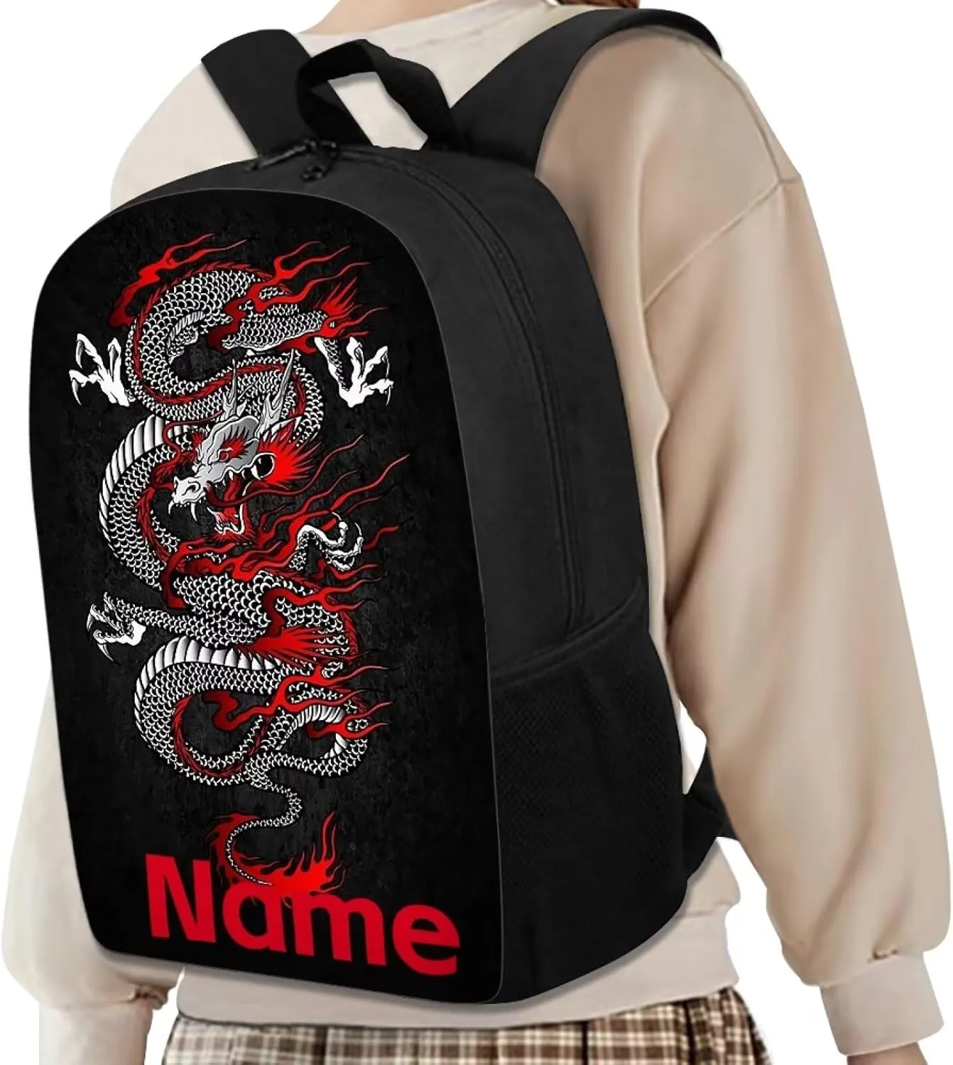 Mumeson Customized Personalization 17" Backpack Kids, School Travel Backpacks Satchel Casual Denim Dog Print Rucksack Daypack for Girls Boys Cute Daily Rucksack