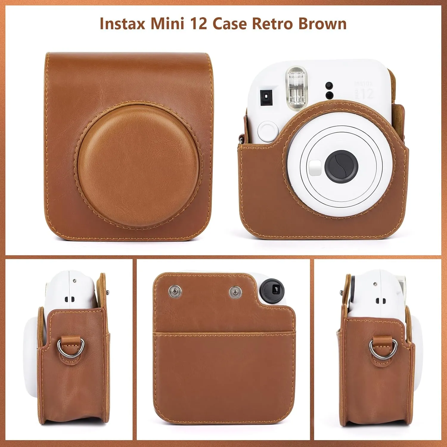 MUZIRI KINOKOO Fuji Mini 12 Case Album Combo, Compatible for Fuji Instax Mini 12 Instant Film Camera - PU Leather Carrying Case with 28 Pocket Mini Photo Album - Retro Brown