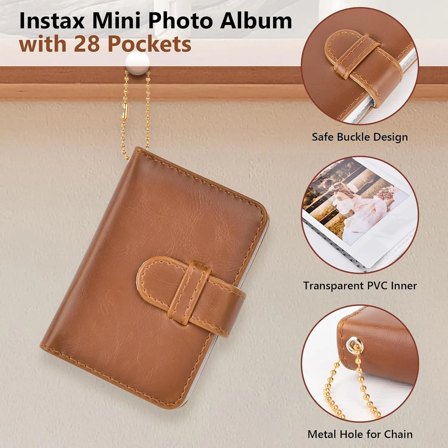 MUZIRI KINOKOO Fuji Mini 12 Case Album Combo, Compatible for Fuji Instax Mini 12 Instant Film Camera - PU Leather Carrying Case with 28 Pocket Mini Photo Album - Retro Brown