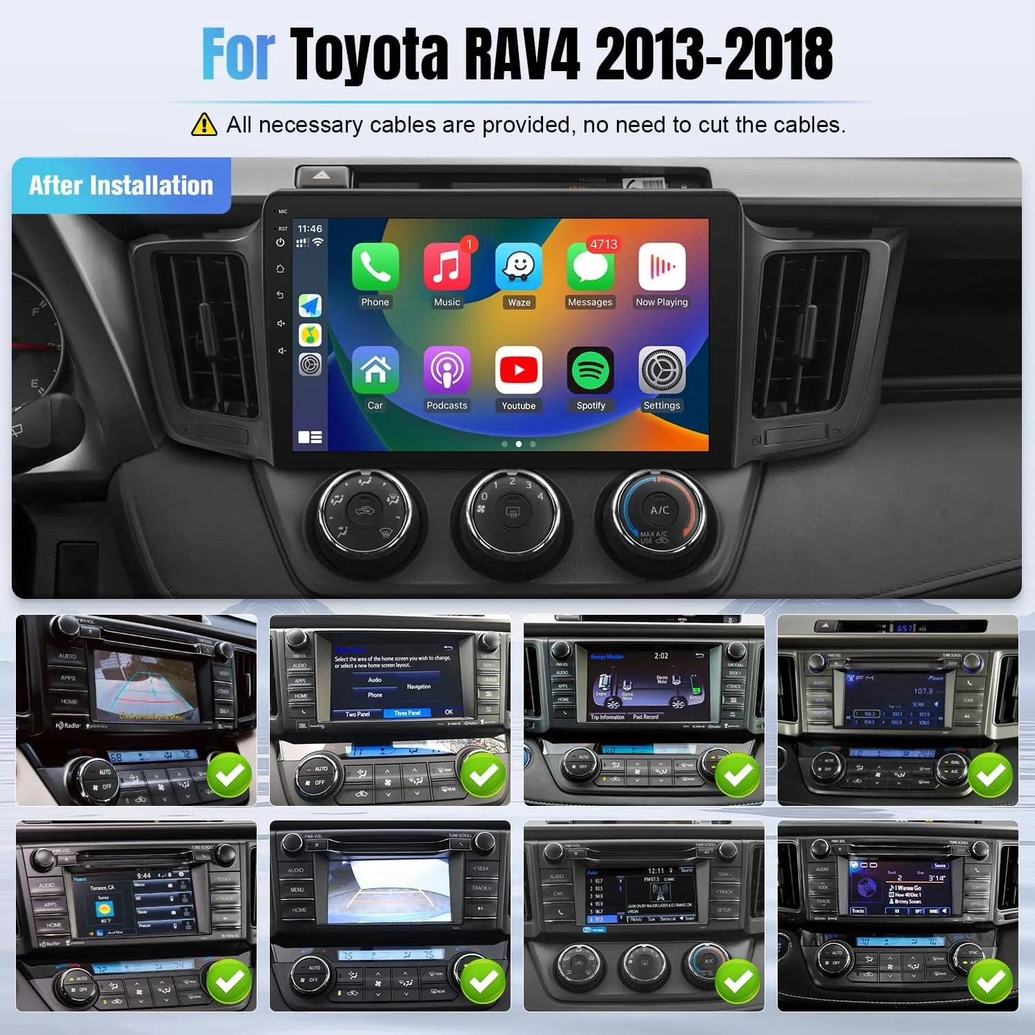 Naifay Car Stereo for Toyota RAV4 (Fit J.B.L Version) 2013-2018 Radio Upgrade, 10.1inch Touch Screen for Toyota RAV4 Radio with Carplay Android Auto Bluetooth GPS WiFi SWC, Support OEM Camera
