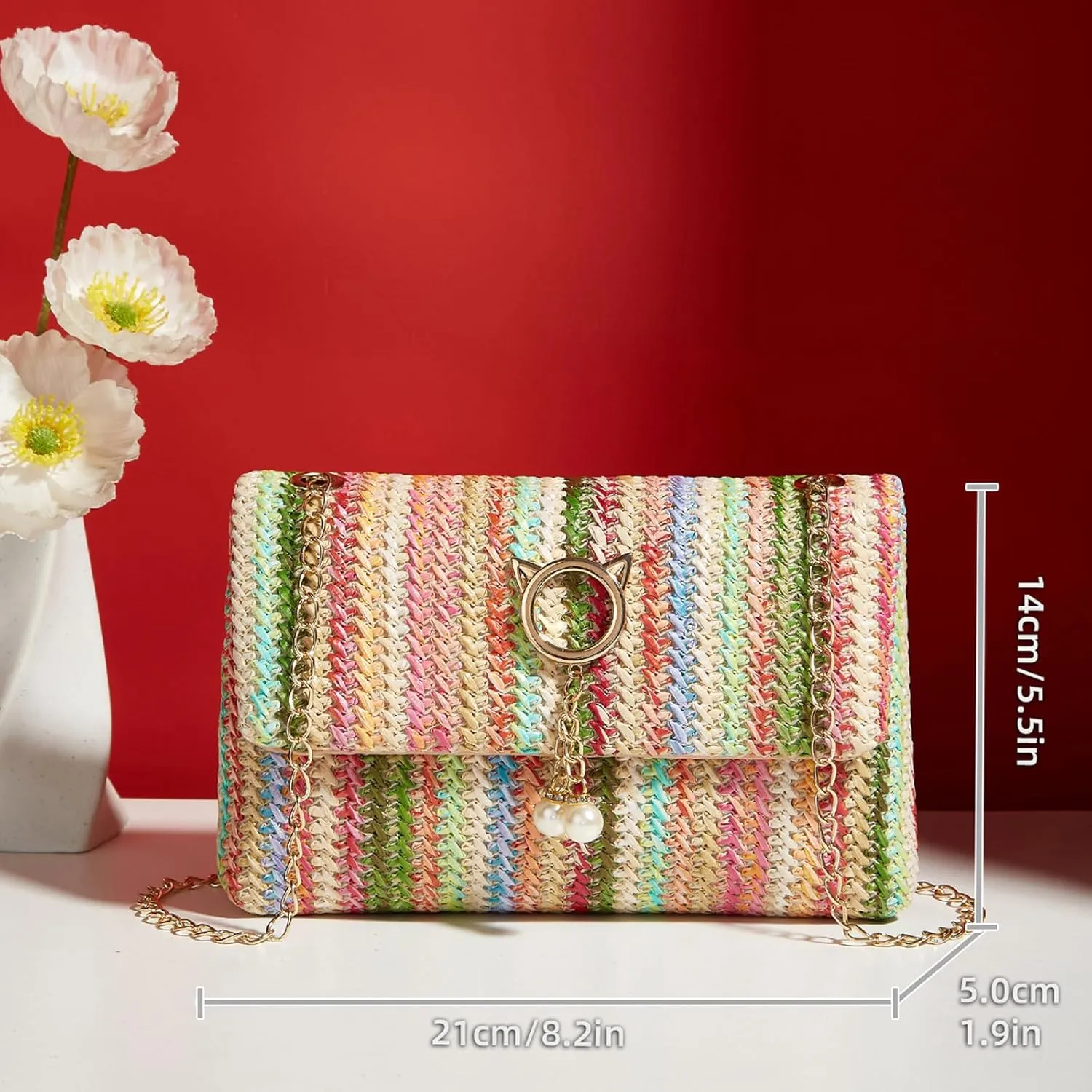 Natural Straw Flat Clutch Women 2024 Boho Purse Top Handle Crossbody Handbag Stylish Woven Envelope Wallet Evening