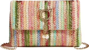 Natural Straw Flat Clutch Women 2024 Boho Purse Top Handle Crossbody Handbag Stylish Woven Envelope Wallet Evening
