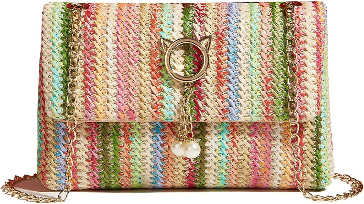 Natural Straw Flat Clutch Women 2024 Boho Purse Top Handle Crossbody Handbag Stylish Woven Envelope Wallet Evening