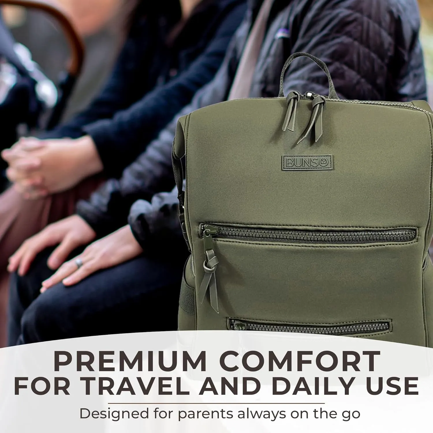 Neoprene Diaper Bag, Minimalist Backpack Diaper Bag with Pouch, Changing Pad, and Stroller Straps, Water Resistant and Lightweight Dad Diaper Bag, Diaper Bag Backpack - Olive