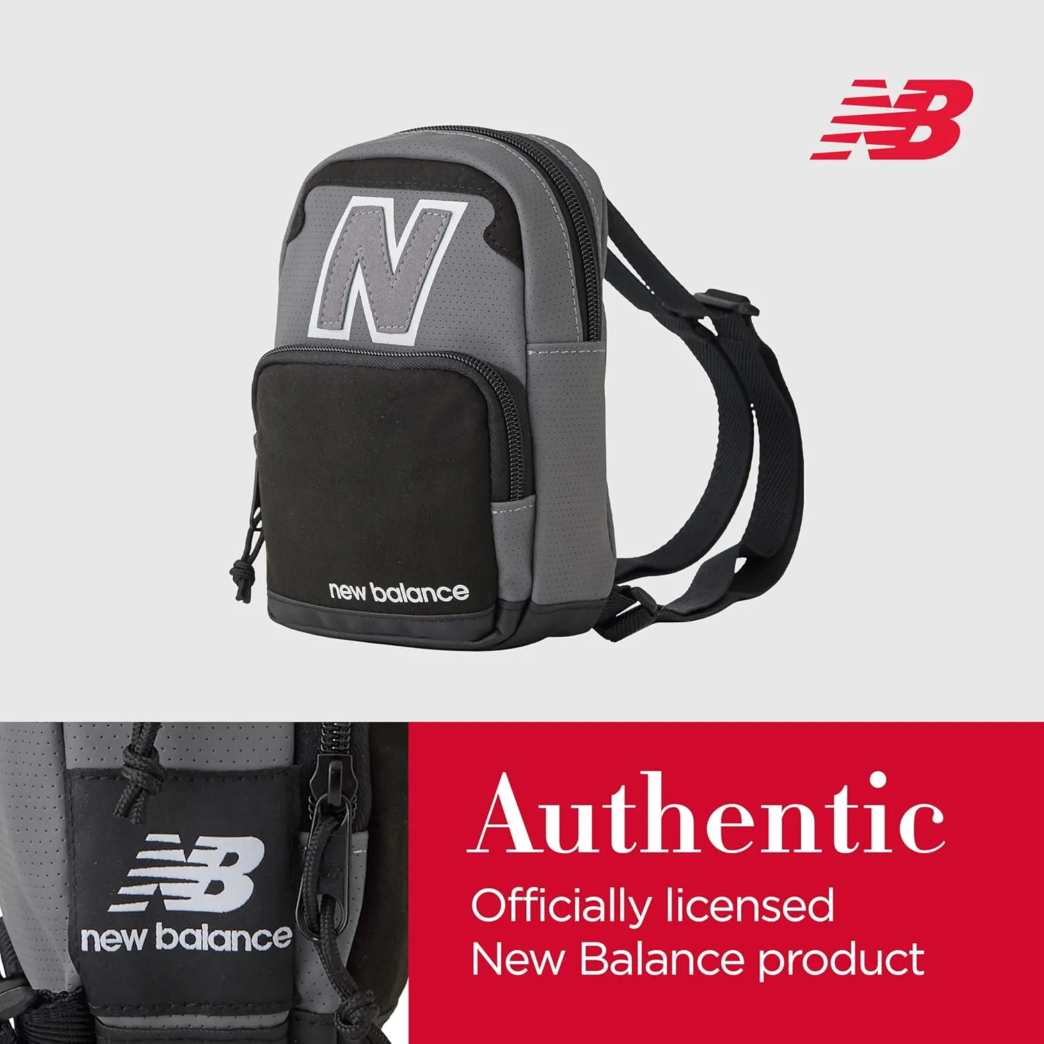 New Balance Mini Backpack, Legacy Micro Travel Bag for Men and Women, Black, Grey, One Size