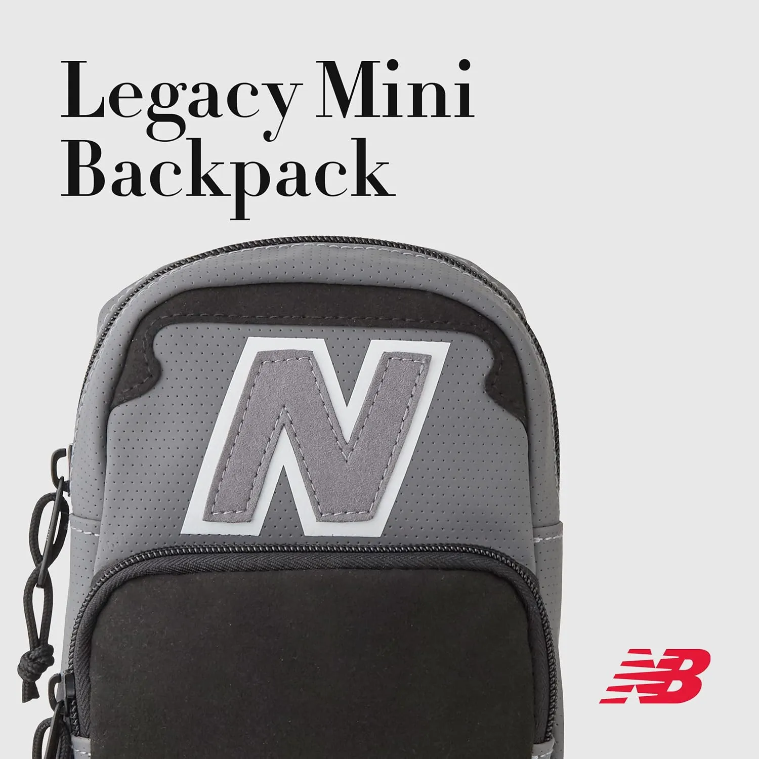 New Balance Mini Backpack, Legacy Micro Travel Bag for Men and Women, Black, Grey, One Size