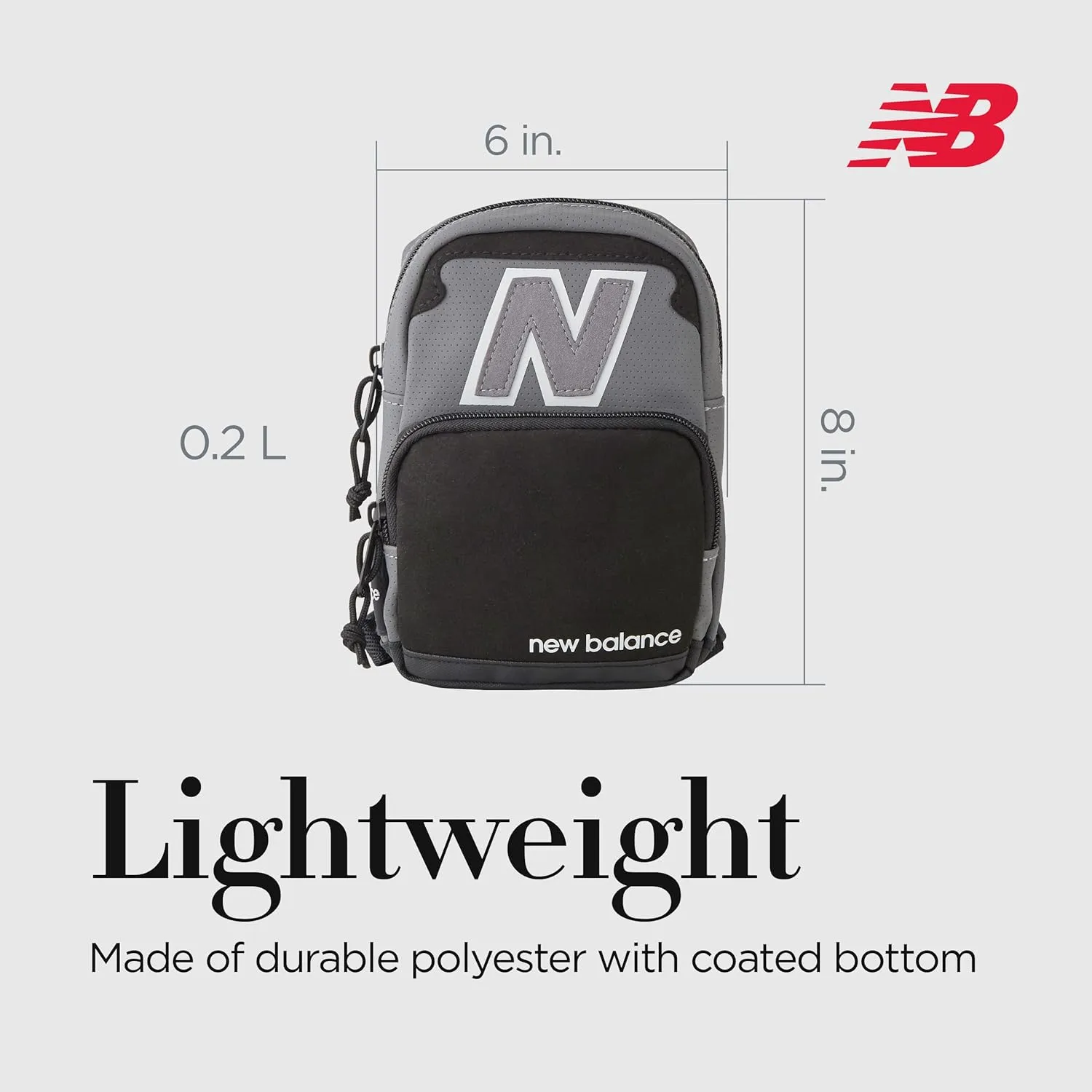 New Balance Mini Backpack, Legacy Micro Travel Bag for Men and Women, Black, Grey, One Size