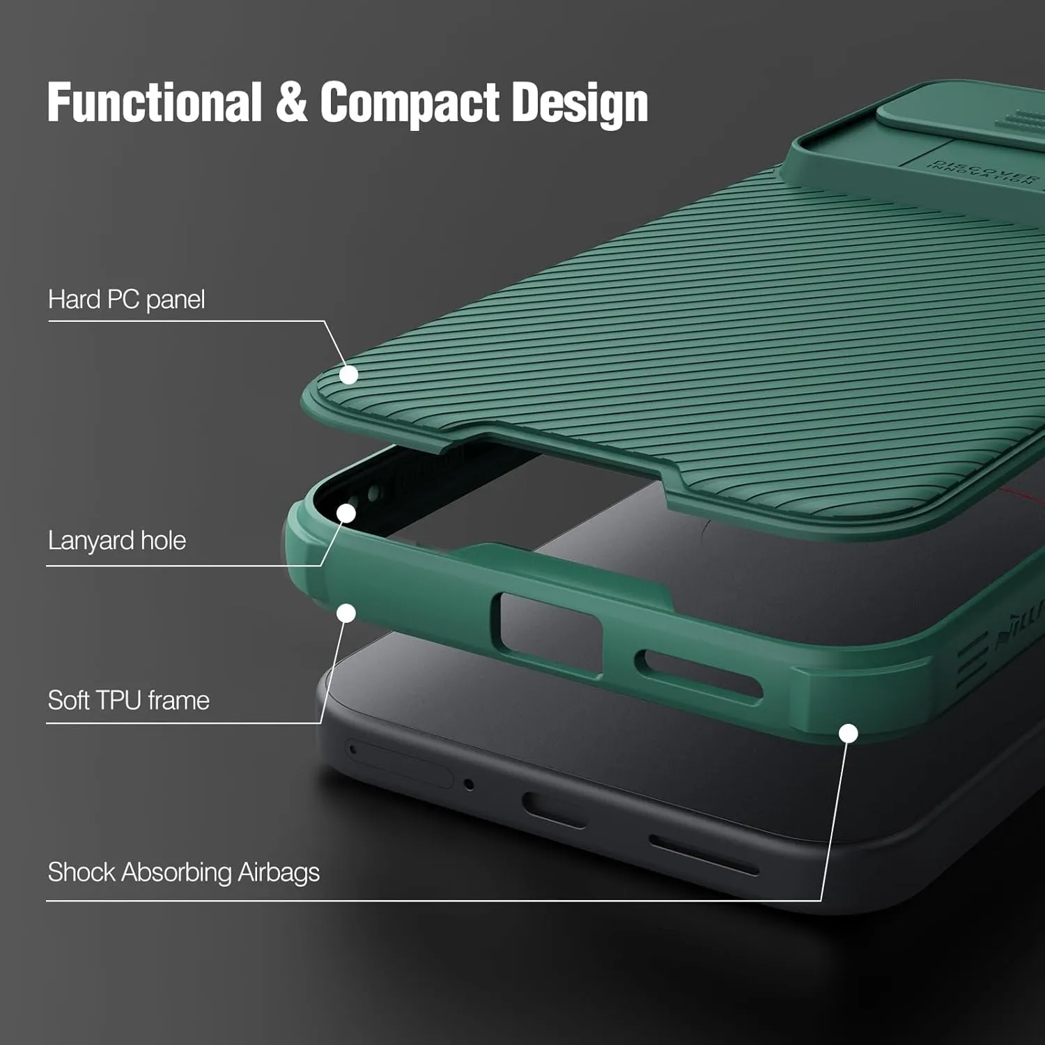 Nillkin Designed for Google Pixel 9 Pro XL Case with Slide Camera Cover, [Anti-Scratch] Hard PC & TPU Slim Shockproof Protective Phone Case for Google Pixel 9 Pro XL 6.10'' Green