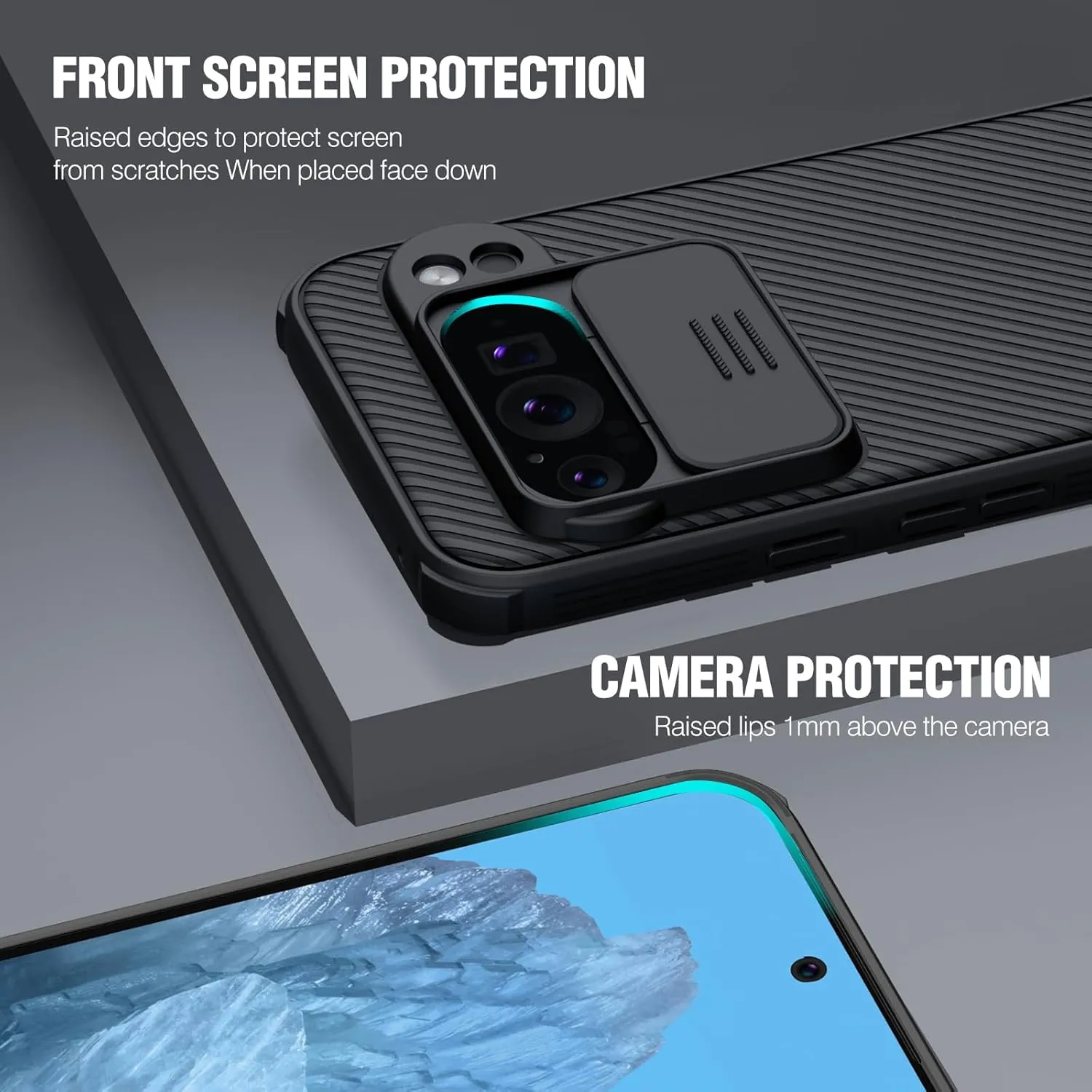 Nillkin Designed for Google Pixel 9 Pro XL Case with Slide Camera Cover, [Anti-Scratch] Hard PC & TPU Slim Shockproof Protective Phone Case for Google Pixel 9 Pro XL 6.8'' Black