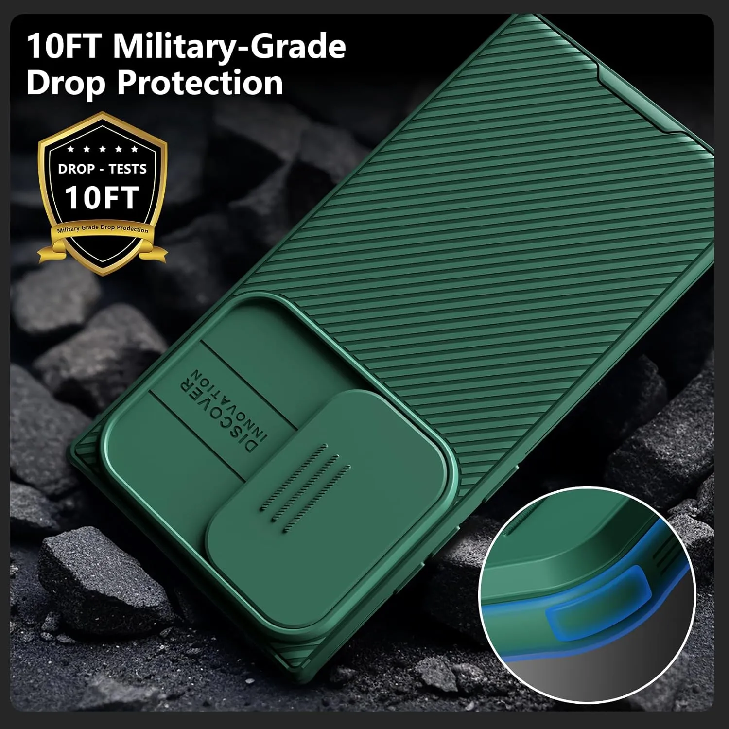 Nillkin for Samsung Galaxy S24 Ultra Case MagSafe with Slide Camera Protector, Rugged Shockproof Non Slip Magnetic Phone Case Full Camera Protection Thin Slim Case for Galaxy S24 Ultra 6.8 Inch, Green