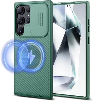 Nillkin for Samsung Galaxy S24 Ultra Case, Slide Camera Cover [Compatible with MagSafe] Military Grade Protection Shockproof Phone Case for Samsung Galaxy S24 Ultra 5G 6.8'' Green