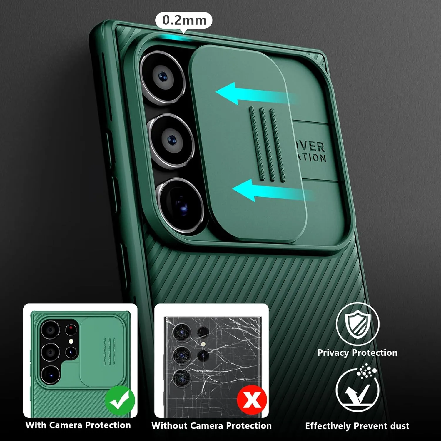 Nillkin for Samsung Galaxy S24 Ultra Case, Slide Camera Cover [Compatible with MagSafe] Military Grade Protection Shockproof Phone Case for Samsung Galaxy S24 Ultra 5G 6.8'' Green