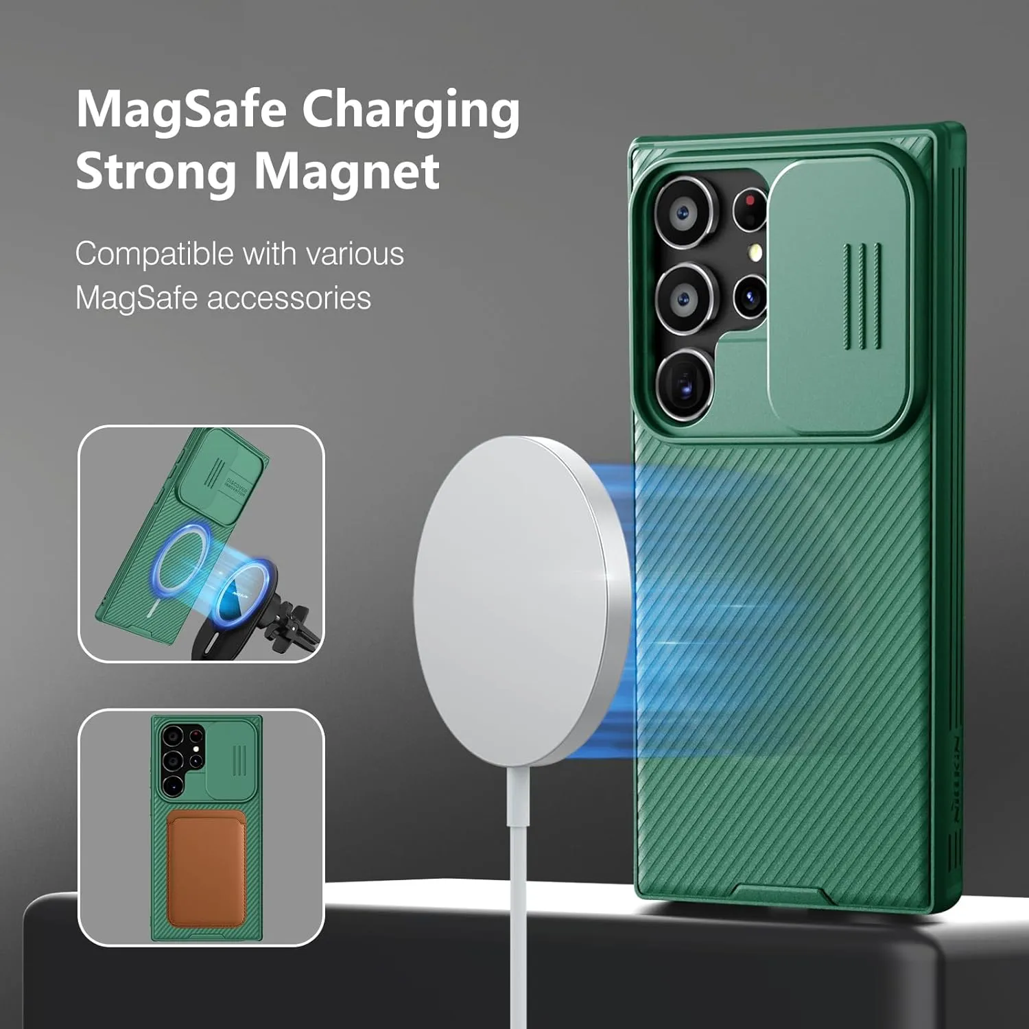 Nillkin for Samsung Galaxy S24 Ultra Case, Slide Camera Cover [Compatible with MagSafe] Military Grade Protection Shockproof Phone Case for Samsung Galaxy S24 Ultra 5G 6.8'' Green