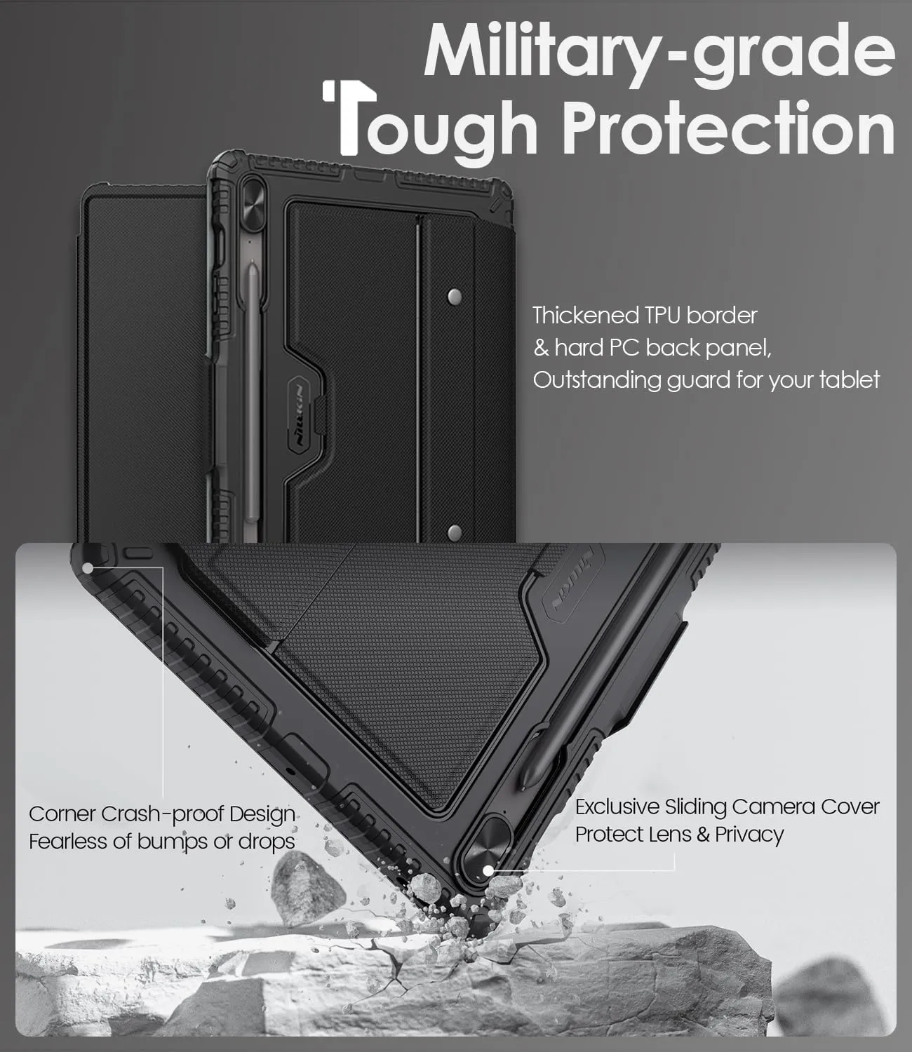 Nillkin for Samsung Galaxy Tab S10 Plus/S9 Plus 12.4" Case with Detachable Keyboard, 7-Color Backlit, Trackpad, S Pen Holder, Rugged Keyboard Case with Camera Cover for Samsung Tablet S9 /S10  5G