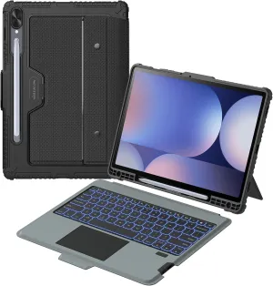 Nillkin for Samsung Galaxy Tab S10 Plus/S9 Plus 12.4" Case with Detachable Keyboard, 7-Color Backlit, Trackpad, S Pen Holder, Rugged Keyboard Case with Camera Cover for Samsung Tablet S9 /S10  5G