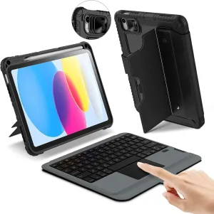 Nillkin iPad A16 (11th Gen) / 10th Gen Case with Detachable Keyboard, Magic Trackpad, Portrait/Landscape, Rugged Keyboard Case with Camera Cover for iPad 11th / 10th Generation (2025/2022), Black