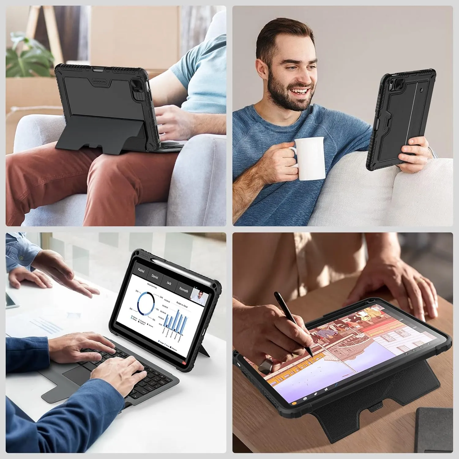 Nillkin iPad A16 (11th Gen) / 10th Gen Case with Detachable Keyboard, Magic Trackpad, Portrait/Landscape, Rugged Keyboard Case with Camera Cover for iPad 11th / 10th Generation (2025/2022), Black