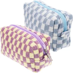 NOLITOY 2pcs Women's Checkered Makeup Bag Travel Toiletry Bag Soft Wool Material Fashionable for Women