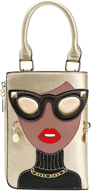 Novelty Unique 3D Lady Face PU Leather Top Handle Satchel Handbags for Women Funky Tote Purse Hobo Crossbody Shoulder bags