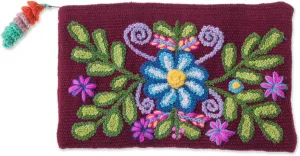 NOVICA Artisan Handwoven Wool Clutch Floral in Maroon from Peru Handbags Multicolor Burgundy Clutches Embroidered ' Peruvian Garden'