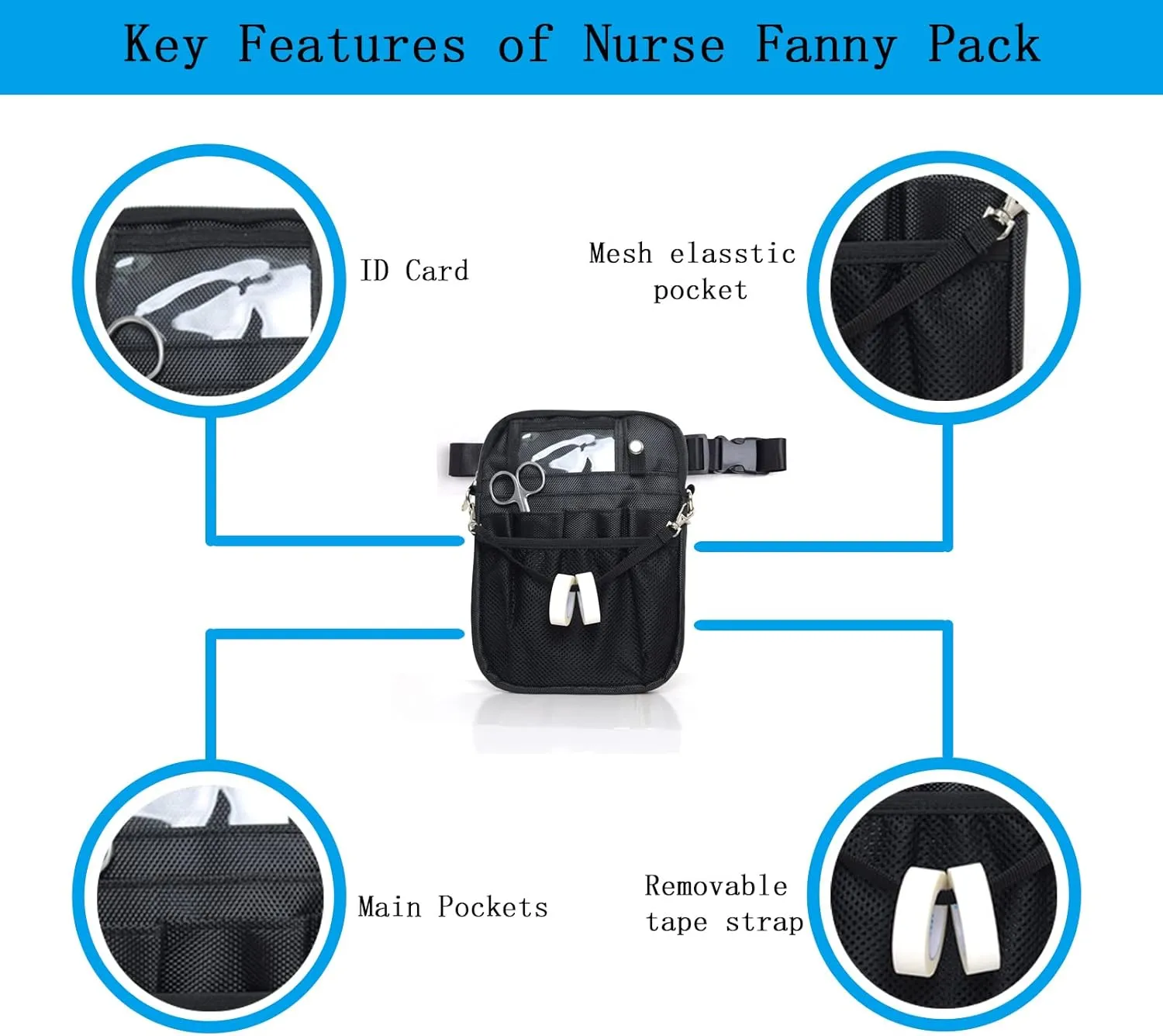 Nurse Fanny Pack, Multi Compartment Nursing Fanny Pack with Pockets | Utility Waist Bag for Work Supplies, Suit for Nurses, RN, Vet, EMT(Black)